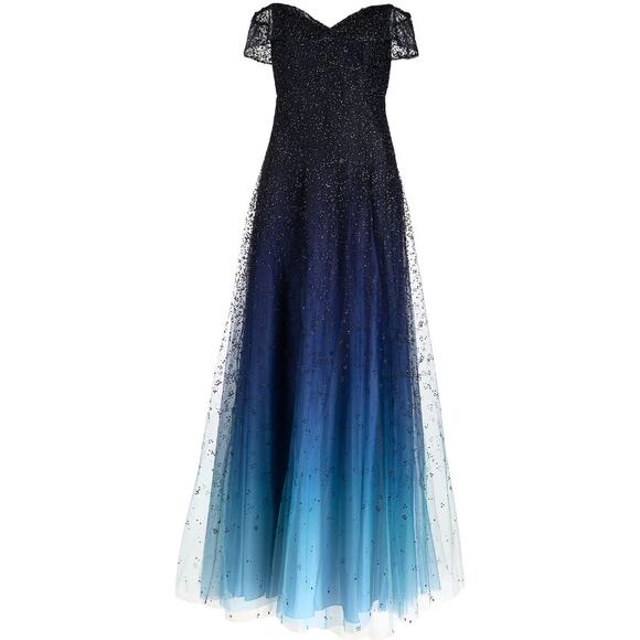 Marchesa Notte Off Shoulder Ombré Dress Blue Size 4 NWT - Picture 6 of 10